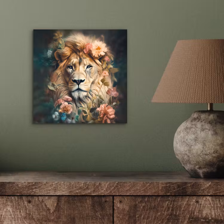 Leeuw - Leeuwenkop - Wilde dieren - Bloemen aluminium wit klein -sfeer2