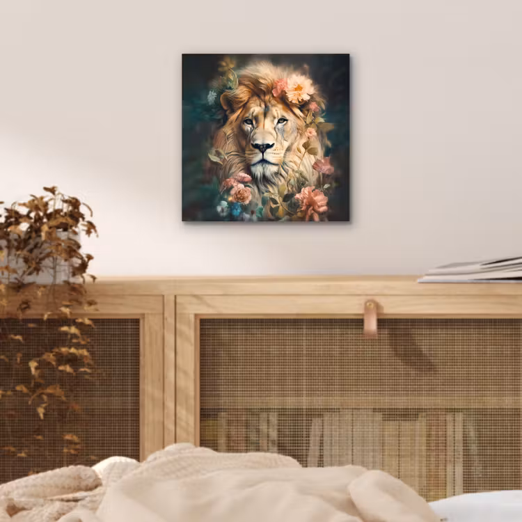 Leeuw - Leeuwenkop - Wilde dieren - Bloemen aluminium wit klein -sfeer3