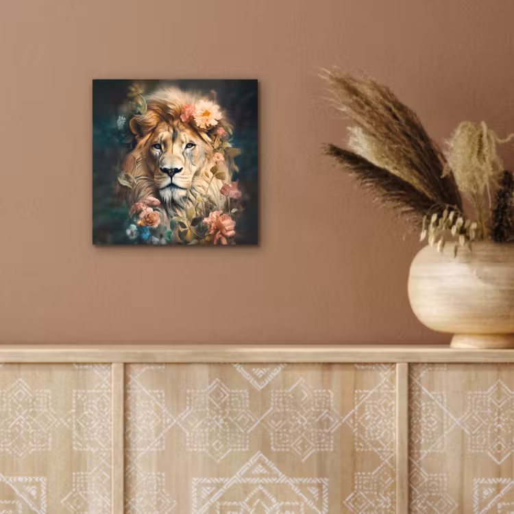 Leeuw - Leeuwenkop - Wilde dieren - Bloemen aluminium wit klein -sfeer4