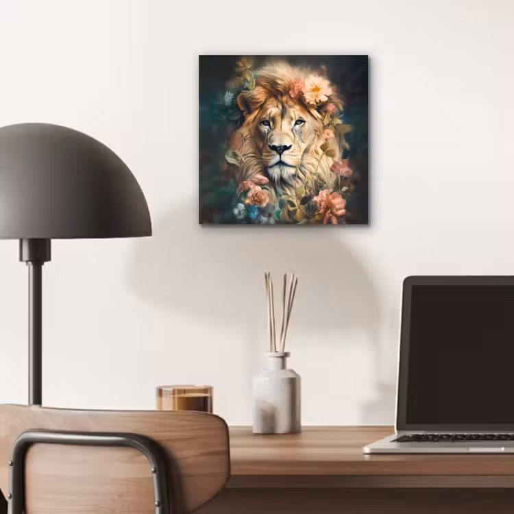 Leeuw - Leeuwenkop - Wilde dieren - Bloemen aluminium wit klein -sfeer5