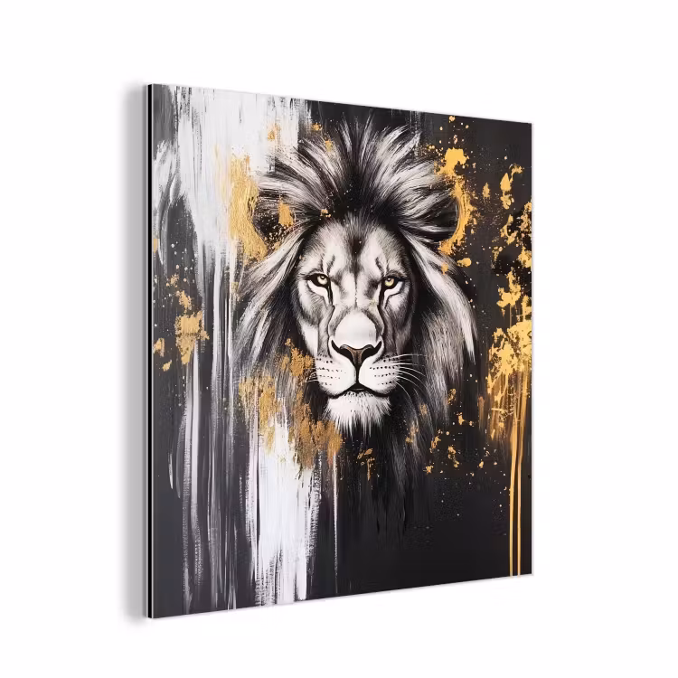 Leeuw - Portret - Verfspatten - Grijs aluminium wit klein -3d