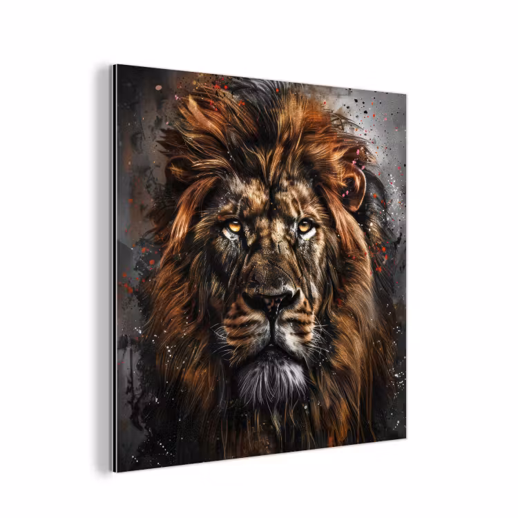 Leeuw - Dieren - Portret - Zwart - Luxe aluminium wit klein -3d