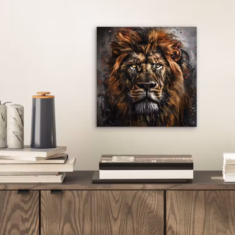 Leeuw - Dieren - Portret - Zwart - Luxe aluminium wit klein -sfeer1