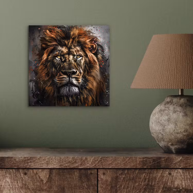Leeuw - Dieren - Portret - Zwart - Luxe aluminium wit klein -sfeer2