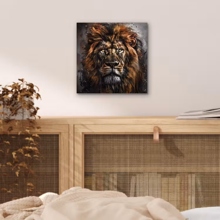 Leeuw - Dieren - Portret - Zwart - Luxe aluminium wit klein -sfeer3
