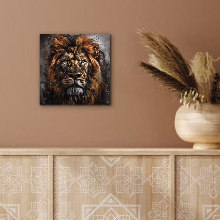 Leeuw - Dieren - Portret - Zwart - Luxe aluminium wit klein -sfeer4