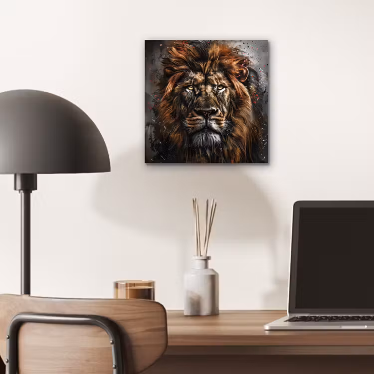 Leeuw - Dieren - Portret - Zwart - Luxe aluminium wit klein -sfeer5