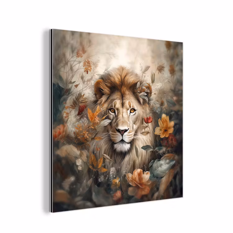 Leeuw - Wilde dieren - Planten - Natuur - Bloemen aluminium wit klein -3d