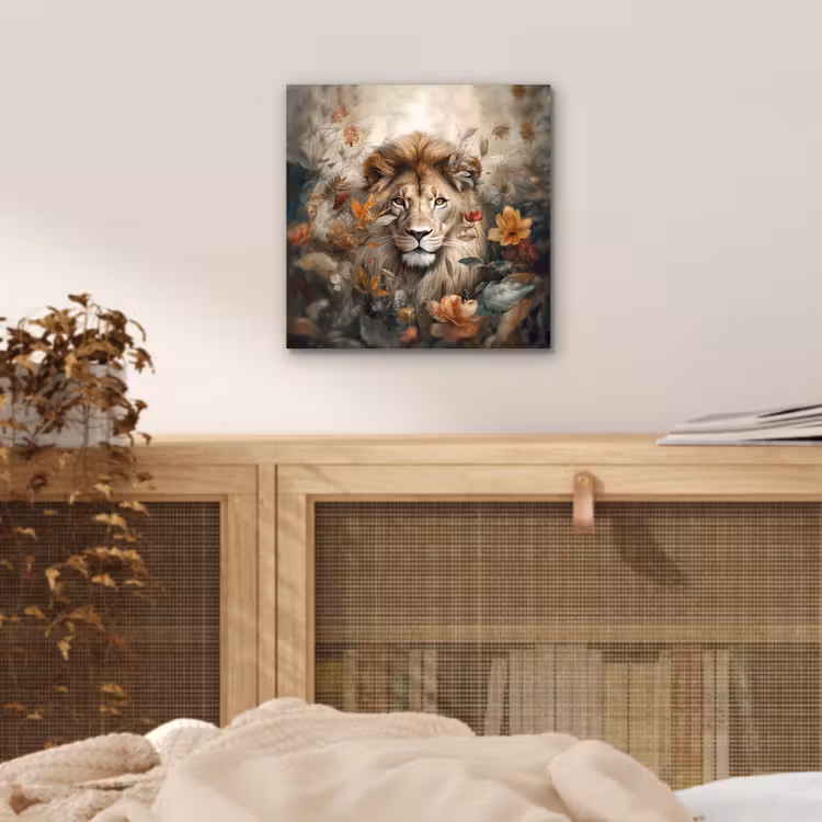 Leeuw - Wilde dieren - Planten - Natuur - Bloemen aluminium wit klein -sfeer3