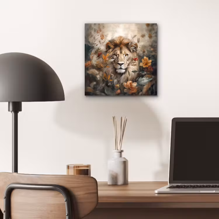 Leeuw - Wilde dieren - Planten - Natuur - Bloemen aluminium wit klein -sfeer5
