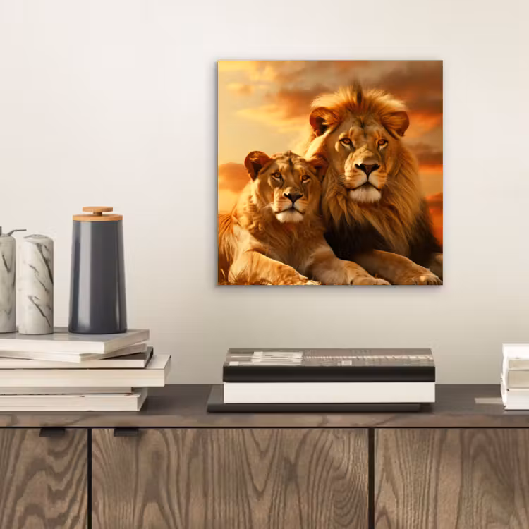 Leeuwen - Zonsondergang - Afrika - Savanne - Dieren aluminium wit klein -sfeer1