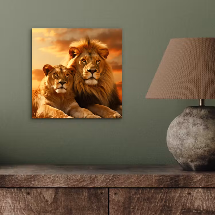 Leeuwen - Zonsondergang - Afrika - Savanne - Dieren aluminium wit klein -sfeer2