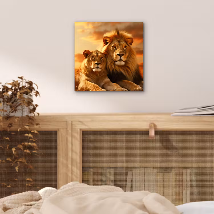 Leeuwen - Zonsondergang - Afrika - Savanne - Dieren aluminium wit klein -sfeer3