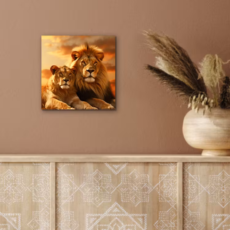 Leeuwen - Zonsondergang - Afrika - Savanne - Dieren aluminium wit klein -sfeer4