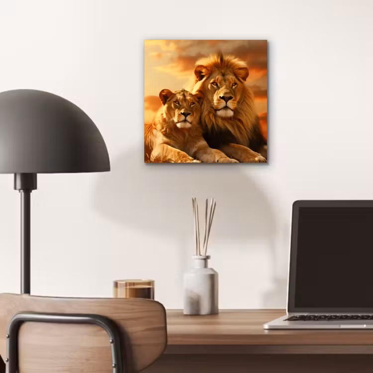 Leeuwen - Zonsondergang - Afrika - Savanne - Dieren aluminium wit klein -sfeer5