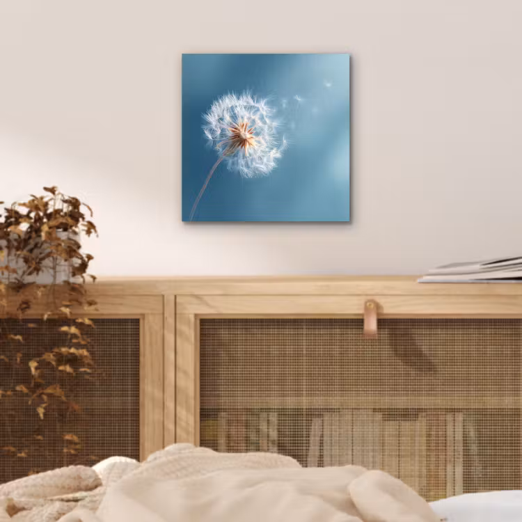 Paardenbloem - Wind - Blauw aluminium wit klein -sfeer3