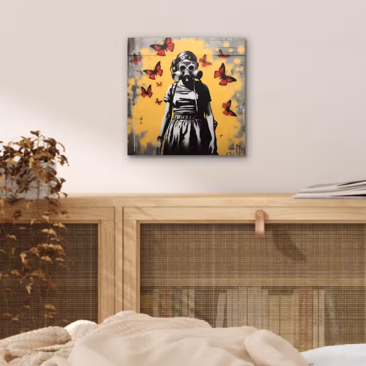 Meisje - Gasmasker - Vlinders - Graffiti aluminium wit klein -sfeer3