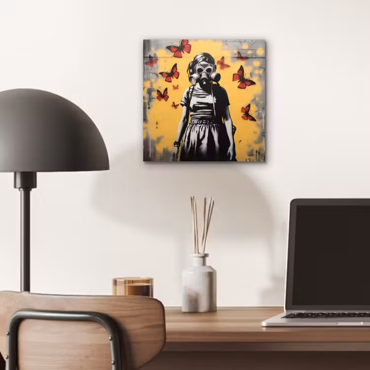 Meisje - Gasmasker - Vlinders - Graffiti aluminium wit klein -sfeer5