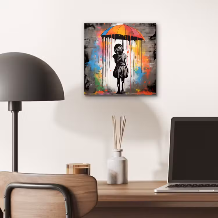 Meisje - Kunst - Paraplu - Graffiti - Kleuren - Muur aluminium wit klein -sfeer5