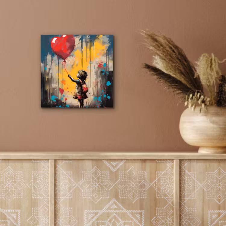 Meisje - Ballon - Hart - Graffiti aluminium wit klein -sfeer4