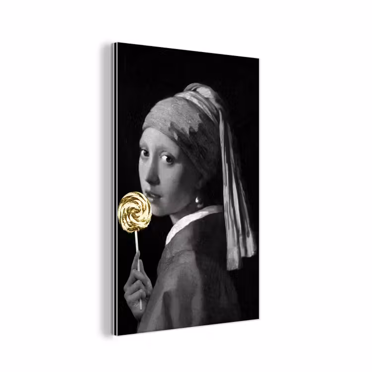 Meisje met de parel - Johannes Vermeer - Lolly - Goud aluminium wit klein -3d