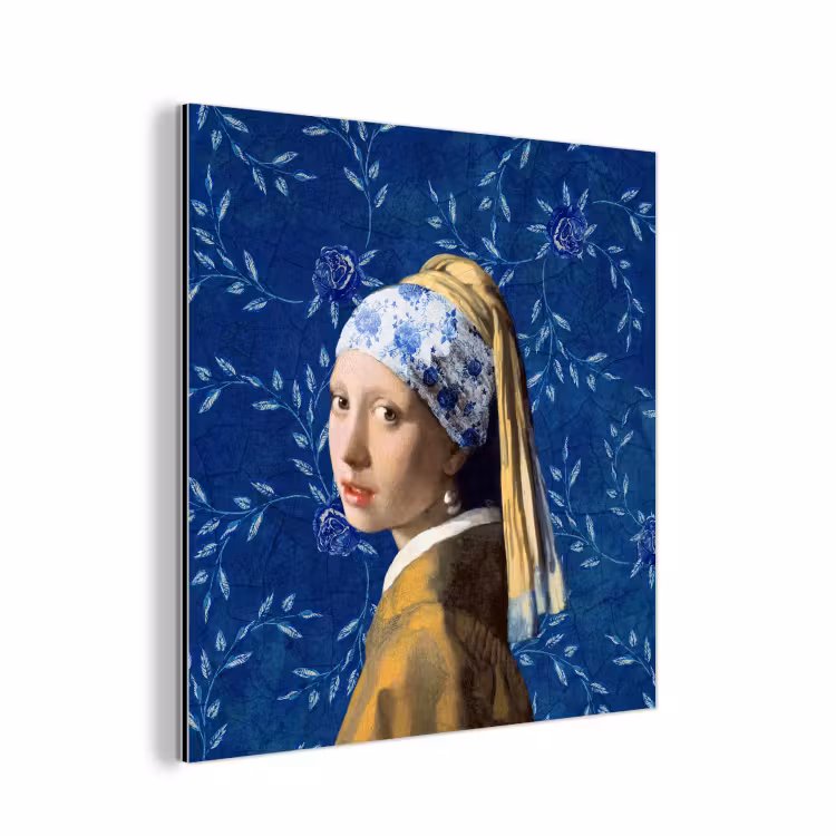 Meisje met de parel - Delfts blauw - Vermeer - Bloemen - Schilderij - Oude meesters aluminium wit klein -3d