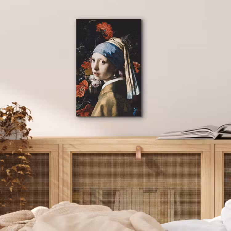 Meisje met de parel - Johannes Vermeer - Bloemen - Rood aluminium wit klein -sfeer3