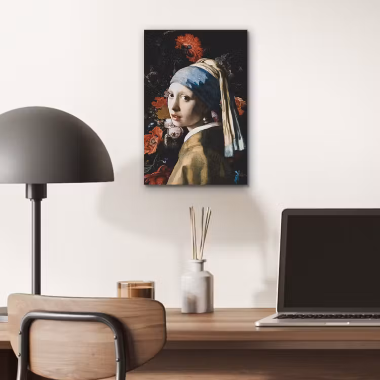 Meisje met de parel - Johannes Vermeer - Bloemen - Rood aluminium wit klein -sfeer5