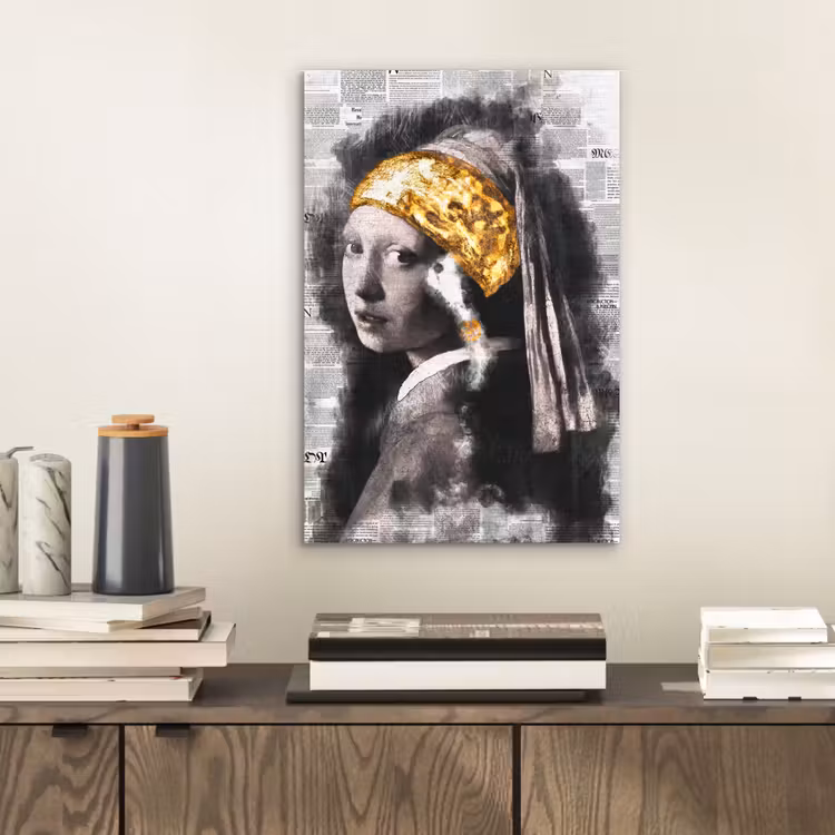 Meisje met de parel - Johannes Vermeer - Krant - Goud aluminium wit klein -sfeer1