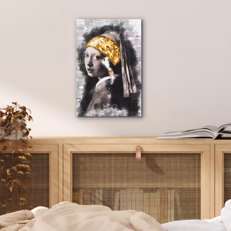 Meisje met de parel - Johannes Vermeer - Krant - Goud aluminium wit klein -sfeer3