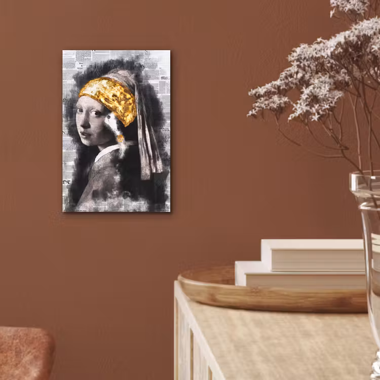 Meisje met de parel - Johannes Vermeer - Krant - Goud aluminium wit klein -sfeer4