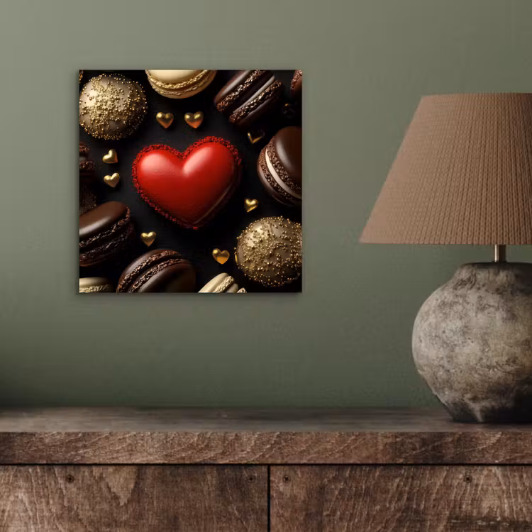 Macarons - Rood - Hart aluminium wit klein -sfeer2