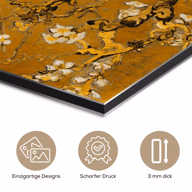 Amandelbloesem - Kunst - Van Gogh - Goud aluminium wit klein -closeup_DE