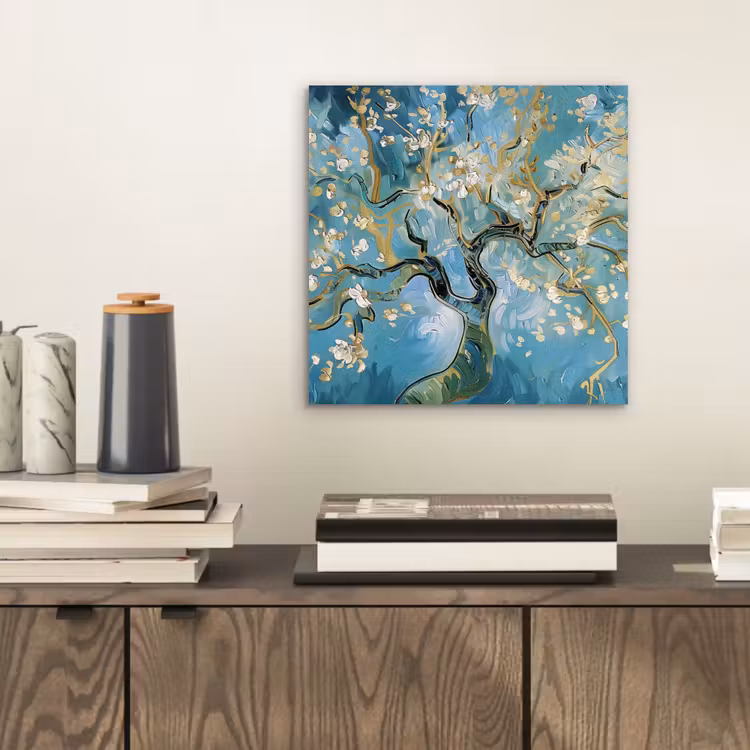 Amandelbloesem boom - Blauw - Abstract aluminium wit klein -sfeer1