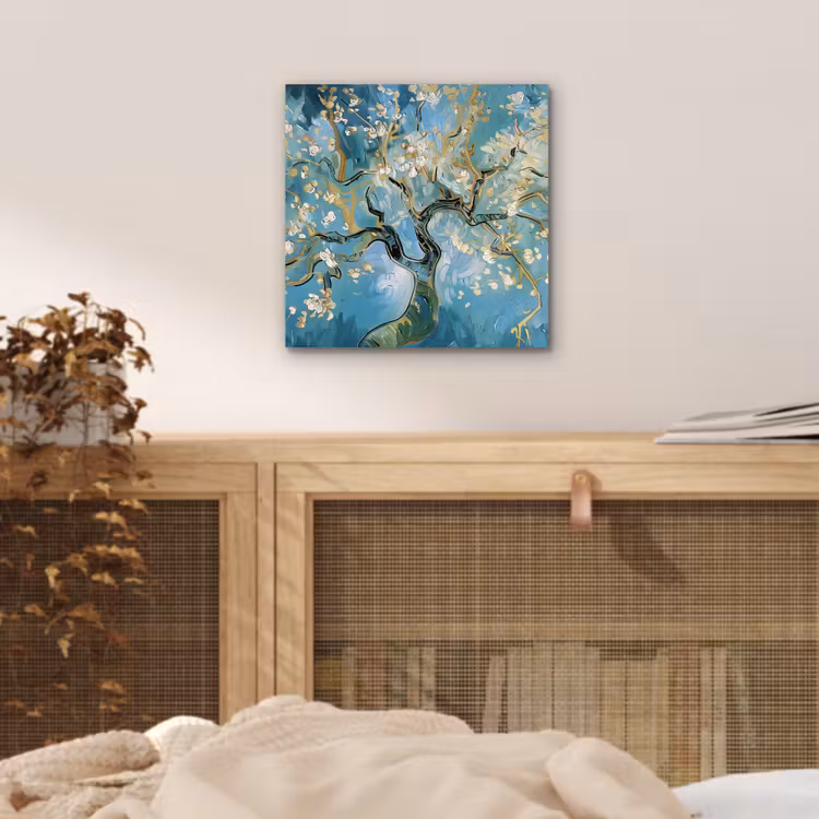 Amandelbloesem boom - Blauw - Abstract aluminium wit klein -sfeer3