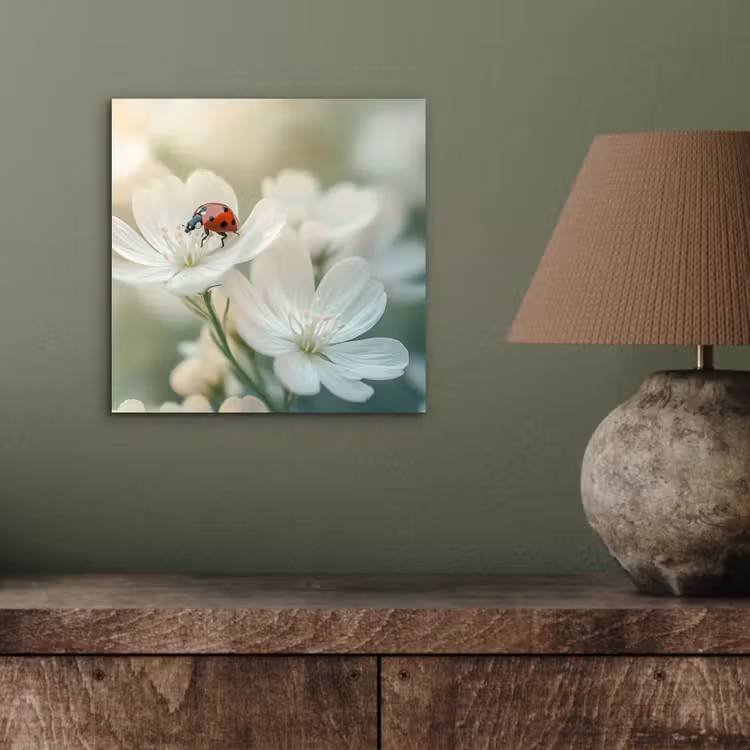 Lieveheersbeestje - Bloemen - Wit aluminium wit klein -sfeer2