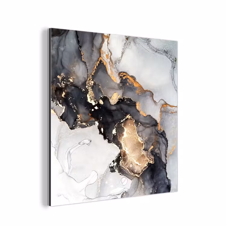 Marmer - Goud - Abstract - Zwart Wit - Luxe aluminium wit klein -3d