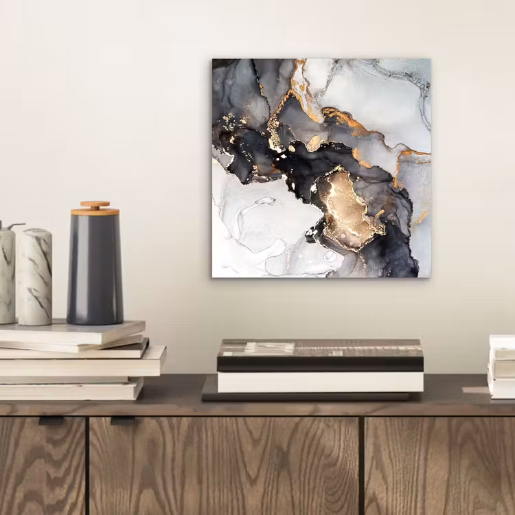 Marmer - Goud - Abstract - Zwart Wit - Luxe aluminium wit klein -sfeer1