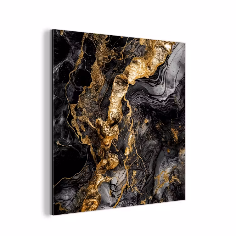 Marmer - Zwart - Goud - Abstract aluminium wit klein -3d