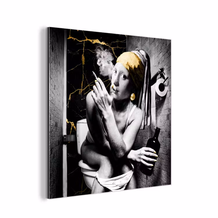Marmerlook - Meisje met de parel - Sigaretten - Toilet - Goud - Kunst - Oude meesters aluminium wit klein -3d