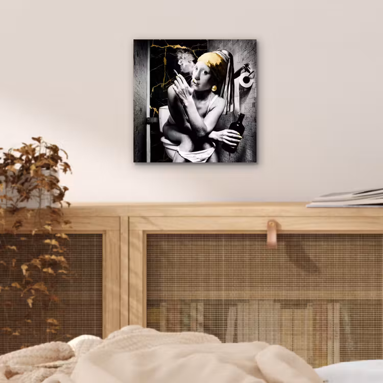 Marmerlook - Meisje met de parel - Sigaretten - Toilet - Goud - Kunst - Oude meesters aluminium wit klein -sfeer3