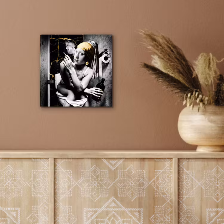 Marmerlook - Meisje met de parel - Sigaretten - Toilet - Goud - Kunst - Oude meesters aluminium wit klein -sfeer4