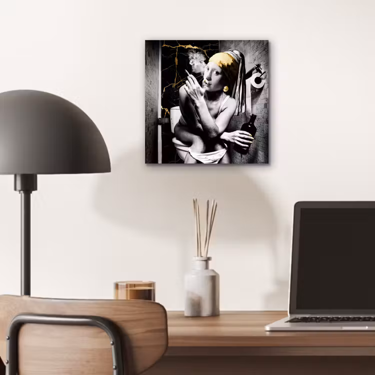 Marmerlook - Meisje met de parel - Sigaretten - Toilet - Goud - Kunst - Oude meesters aluminium wit klein -sfeer5
