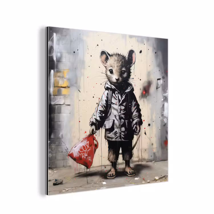 Muisje - Rood - Graffiti aluminium wit klein -3d