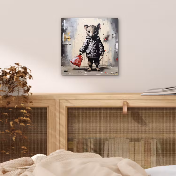 Muisje - Rood - Graffiti aluminium wit klein -sfeer3