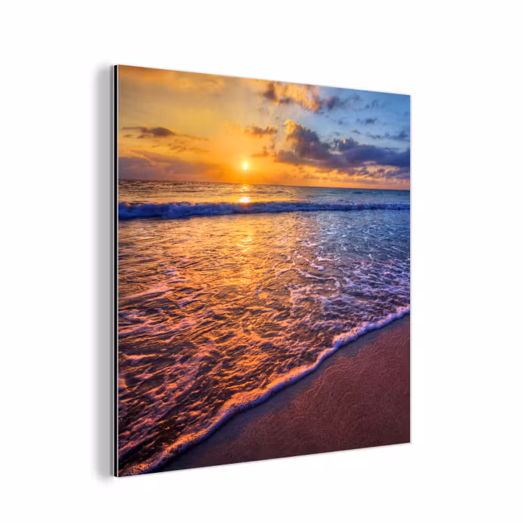 Zee - Strand - Zonsondergang - Wolken - Horizon aluminium wit klein -3d