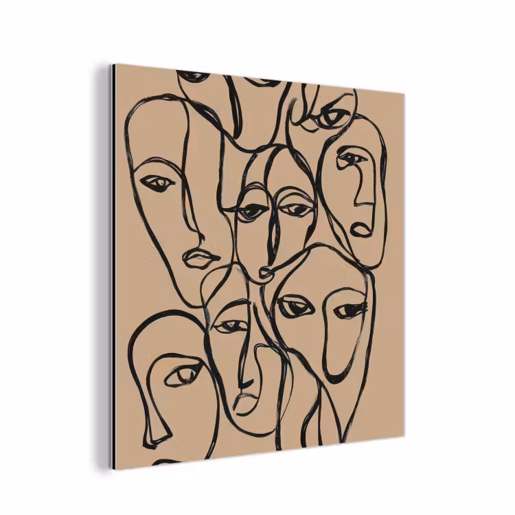 Gezichtenzee - Lijntekening - Abstract aluminium wit klein -3d