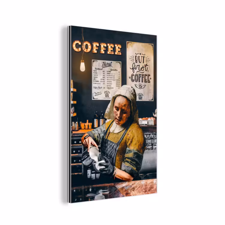 Melkmeisje - Barista - Koffie - Vintage - Kunst - Abstract - Schilderij - Oude meesters aluminium wit klein -3d
