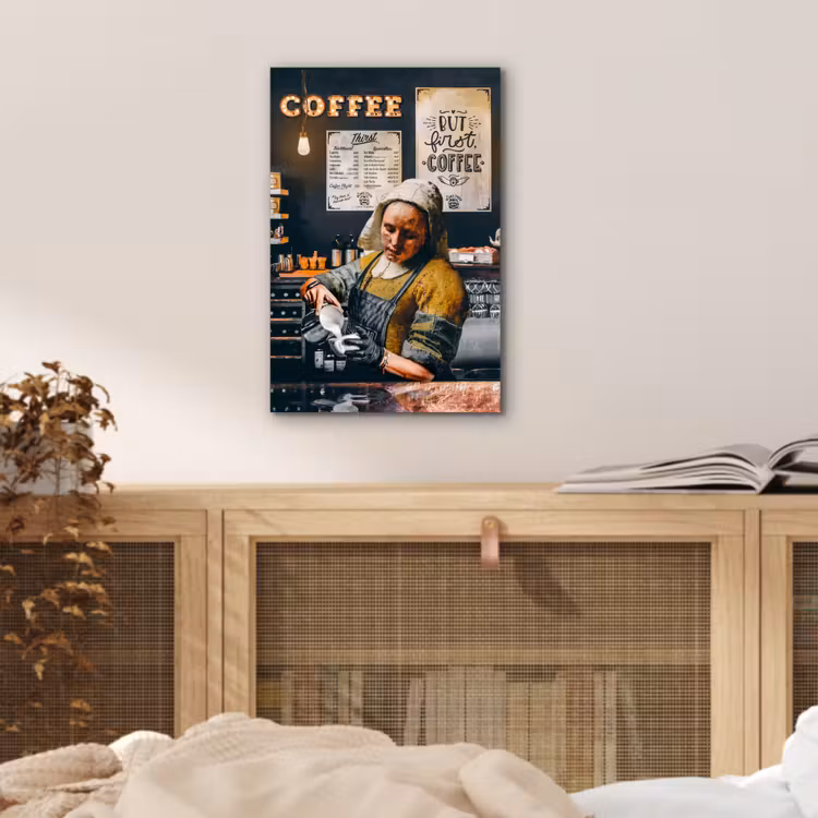 Melkmeisje - Barista - Koffie - Vintage - Kunst - Abstract - Schilderij - Oude meesters aluminium wit klein -sfeer3