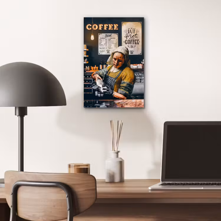 Melkmeisje - Barista - Koffie - Vintage - Kunst - Abstract - Schilderij - Oude meesters aluminium wit klein -sfeer5